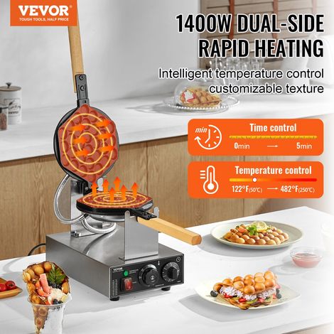 1400 W gaufrier commercial à bulles, pour cuisson rapide, antiadhésif avec température et temps réglables (1/5)