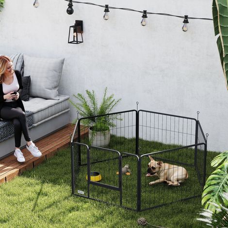 Clôture pour chiens - acier - 6 panneaux - gris - enclos pour animaux - pliable - Durable