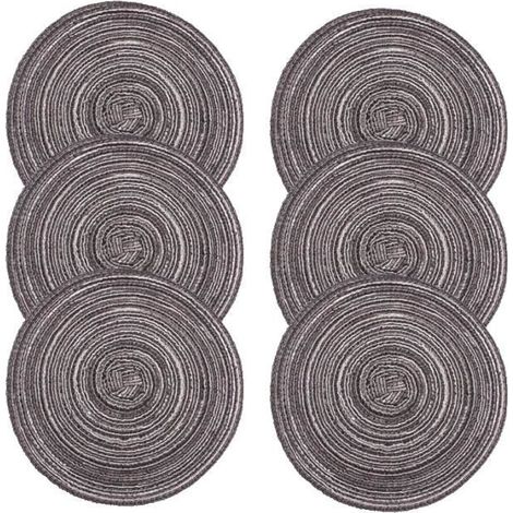 (Grau) Set mit 6 runden, geflochtenen Platzsets, hitzebeständig, 36 cm Durchmesser, Polypropylen und Baumwolle, Grau (1/3)