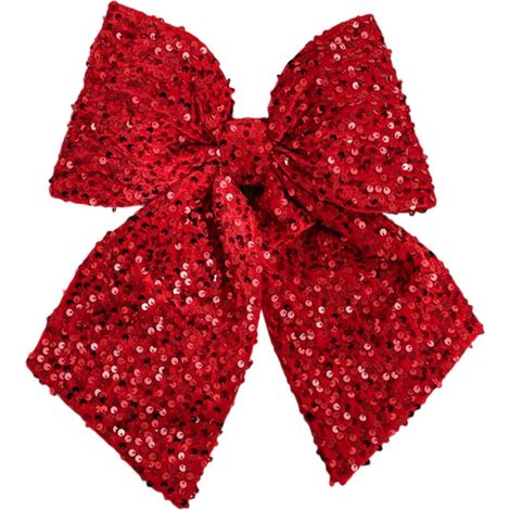 Ribbon Bow - Christmas Tree Decoration - Red Glitter Fabric - 6 Pieces - 10 to 20 cm Diameter - For Indoor Holiday Decor (1/2)