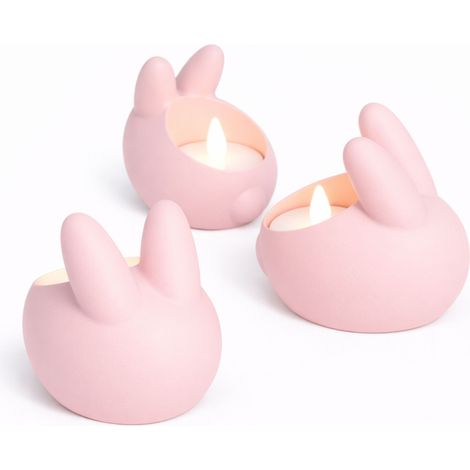 Portacandele a forma di coniglietto pasquale, rosa, set da 3, per lumini a LED (1/3)