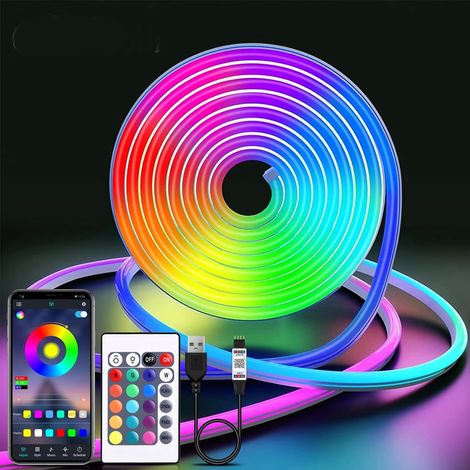 5M 5V USB rgbic bande LED de, bande de lumière LED de néon avec application Bluetooth et télécommande pour éclairage de décoration de néon de pièce (1/5)