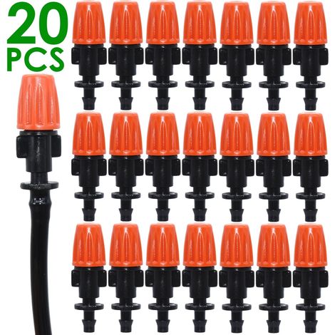 Ensemble de 20 brumisateurs, têtes d'aspersion et d'atomiseur pour système d'irrigation goutte à goutte de jardin (orange) (1/5)