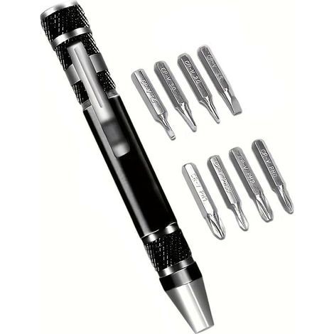 8-in-1-Schraubendreher-Set aus Aluminiumlegierung, Präzisions-Multitool, tragbares Reparaturset für Elektronik, Uhren, Brillen, Heimwerkerarbeiten, Schwarz (1/5)