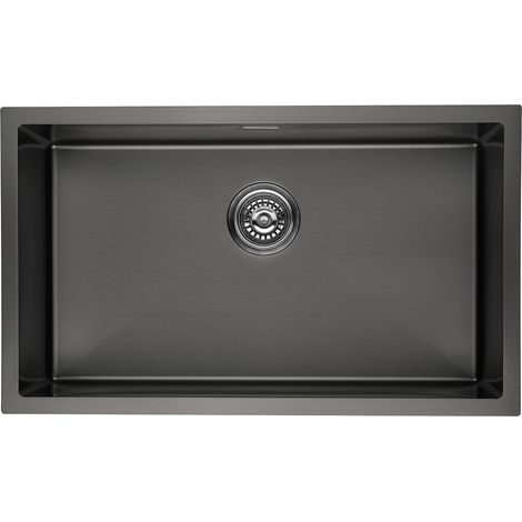 Lonheo Küchenspüle schwarz XL 74 × 44 CM eckige Spülbecken, Einbauspüle für ab 80er Unterschrank, Edelstahlspüle mit Über- und Ablaufgarnitur, Flächenbündig/Unterbau Spüle (1/5)