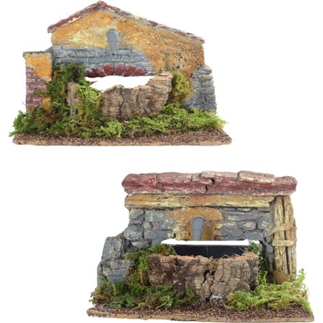 1 Capanna Fontana Presepe Multicolore 15x15x13cm Modello Assortito Peraga Christmas