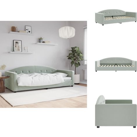 Lit de repos sans matelas gris clair 90x200 cm velours - Canapé Convertible - Lit Invité - Lit Deux Places - Mobilier Salon - Meuble Chambre (1/5)