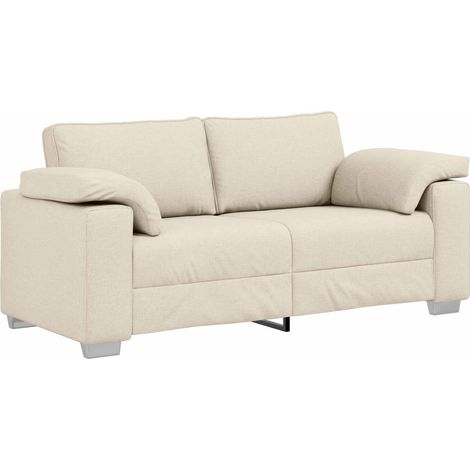 Canapé 2 places en tissu lin mélangé beige, 180 x 77 x 82 cm, accoudoirs larges - PANGIVO (1/5)