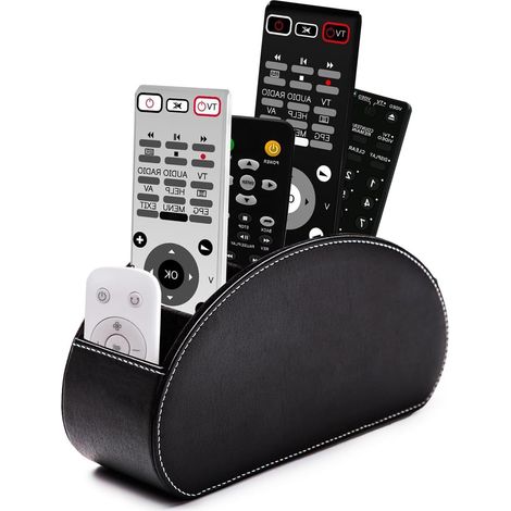 Porte-télécommande avec 5 poches, organisateur de télécommande en cuir pour TV, DVD, 4K Stick et commandes , également comme organisateur de bureau pour stylos, cosmétiques (Noir) (1/5)