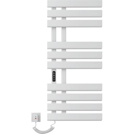 Porte Serviette Electrique, 500x1100mm Chauffe Serviette Thermostatique Intelligent, Mural Radiateur Salle de Bain, Serviettes Chauffant Seche, économie d'énergie, Affichage LED-White Left (1/5)