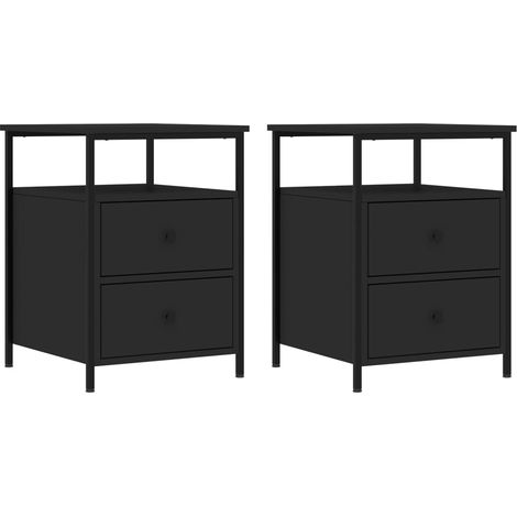 Juego de 2 mesitas de noche con cajones y estante 44 x 45 x 60 cm madera contrachapada y hierro negro DEC035600