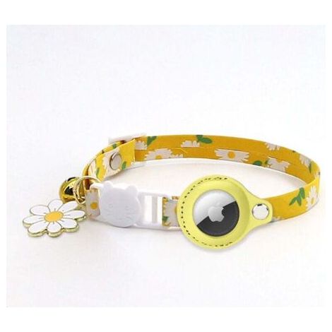 1PC Yellow Airtag Cat Collar, Adjustable Printed Airtag Cat Collar with Bell, Silicone Protective Case Compatible with Apple Airtag, Breakaway Safety Buckle for Kittens