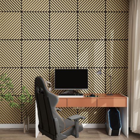 Set Vang di 8 Pannelli Murali 3D Fonoassorbenti 60x60 cm a Listelli Diagonali Copertura 2,88 m² - Effetto Rovere NEU.HOLZ