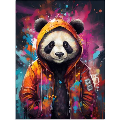 AFFICHE Panda - Veste - Graffiti - Orange Décoration Murale 60x80 cm (1/4)