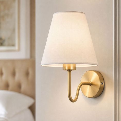 Applique murale style européen, fer électroplaqué et abat-jour en tissu blanc, douille E27, éclairage doux pour chambre et salon
