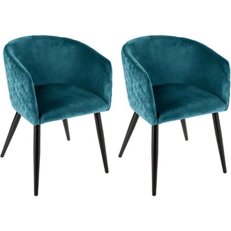 Atmosphera – Lot de 2 fauteuils en velours bleu 76cm – Structure en acier – Confort optimal pour salon moderne – Assemblage facile (1/3)