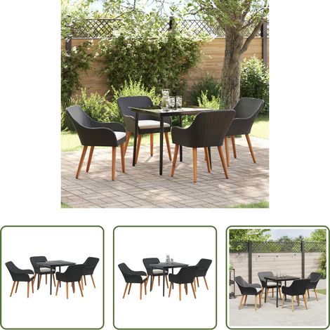 vidaXL Gartentisch - Garten Essgruppe mit Kissen 5 pcs Schwarz Poly-Rattan (1/5)