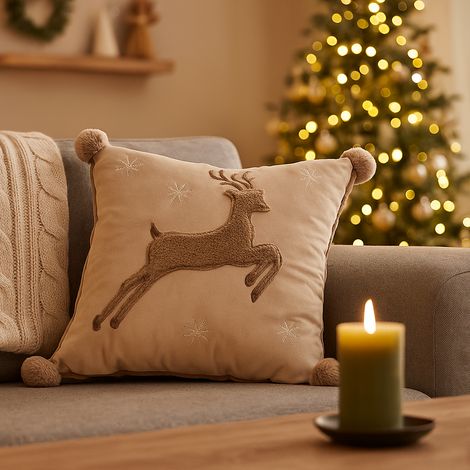 EDG Enzo De Gasperi Cuscino Natale Renna Quadrato 45 x 45 Cm Camel (1/4)