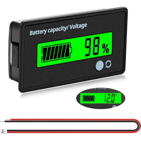 DC Battery Meter, Battery Capacity Voltmeter Monitor, Lead Acid Battery Indicator, LCD Display DC 12V 24V 36V 48V 60V 72V, Green Light