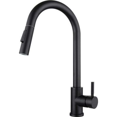 Modern Stainless Steel Kitchen Faucet with Pull Out Spray and Single Handle, Satin Black MUMU (1/4)