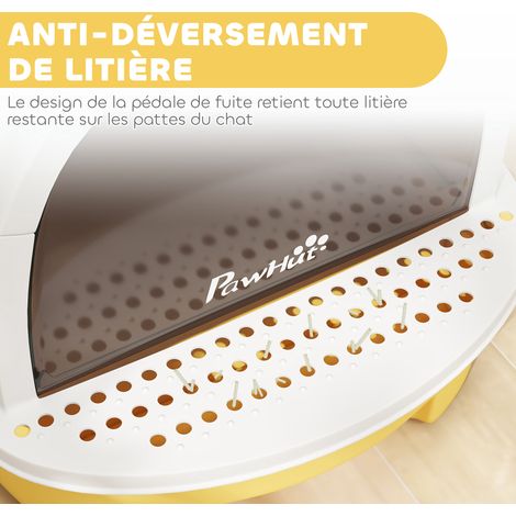 Maison de toilette pour chat bac à litière fermé chat poignée de transport porte translucide 40,5 x 52 x 39 cm jaune (1/5)