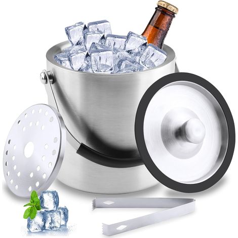 1.6L Seau a Glacon, Seau a Glacon Isotherme INOX, Seau à Glace avec Couvercle et Clip a Filtre, pour Bouteille Bar Anniversaires Fêtes, Pique-niques, Bar, Champagne, Bière, Vin (1/5)