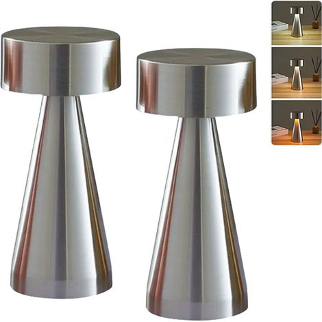 Lot de 2 lampes de table LED sans fil, lampe de chevet tactile à intensité variable, lampe de bureau rechargeable, 3 températures de couleur réglables (1/5)