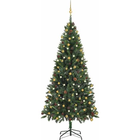 Albero di Natale Preilluminato con Palline Verde 210 cm vidaXL (1/5)