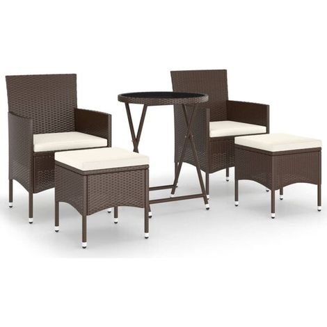 Ensemble de Mobilier de Jardin 5 Pièces en Rotin Synthétique et Verre Trempé, Salon d'Extérieur avec Table Basse (1/5)