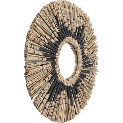 Miroir mural en jonc de mer, tissé à la main, décoratif, rond, à suspendre, pour entrée, chambre, salle de bain, couleur originale et noir (1/5)