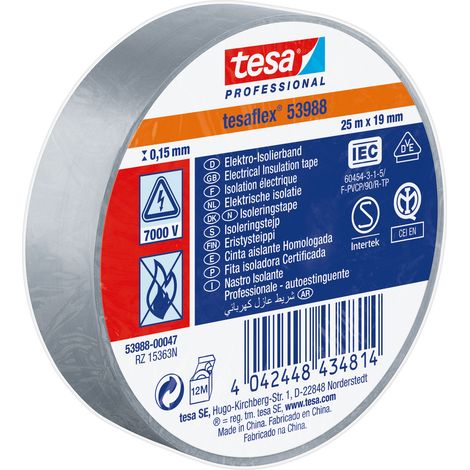 Ruban d'isolation électrique Tesa SPVC ELECTRICAL en PVC Gris 25m x 19mm x 0.15mm ( Prix pour 1 )