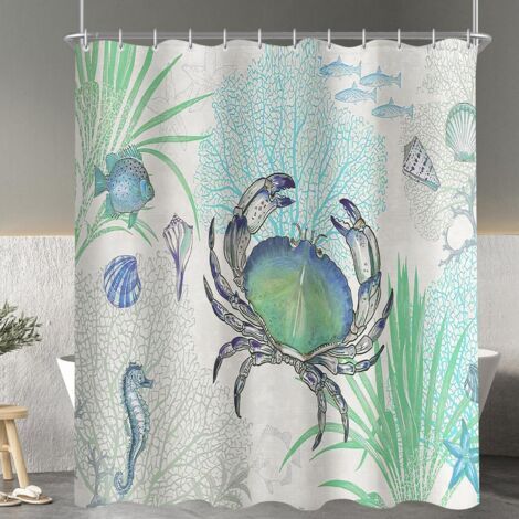 1 Rideau de douche,180x200 cm,Motif crabe,Tissu polyester,Ourlet lesté,Anti-moisissure,Salle de bain (1/5)