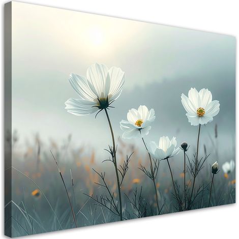 Tableau Moderne, Fleurs blanches sur fond noir,30x20 (1/4)