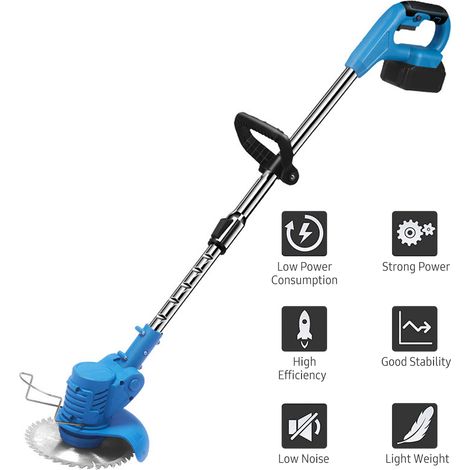 Coupe Bordure sans Fil 21V, Débroussailleuse à Batterie Brushless avec 2 Batteries 1500 mAh , Poignée Réglable, Tube Télescopique, Tête Pivotante 90°pour Jardin Élagage (1/2)