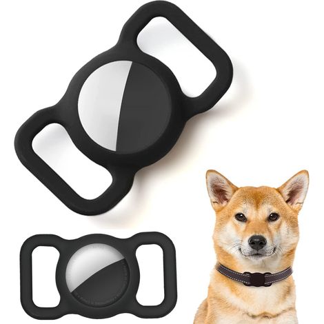 Coque AirTag pour collier de chien en silicone Noir (1/5)