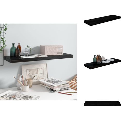 Schweberegal Hochglanz-Schwarz 80x23,5x3,8 cm MDF - Schweberegal - Wandregal - Regal Schwarz - Modernes Regal - Minimalistisches Regal (1/5)