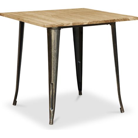 Industrieller quadratischer Esstisch - Holz und Metall - Stylix Metallic bronze