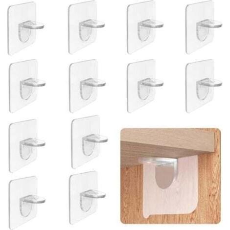 Packung mit 12 Regalträgerstiften, transparenten Regalträgerwinkeln, selbstklebenden L-förmigen Regalträgern mit Loch für Möbel, Bücherregale, Schrankböden (6 x 6 cm) (1/4)