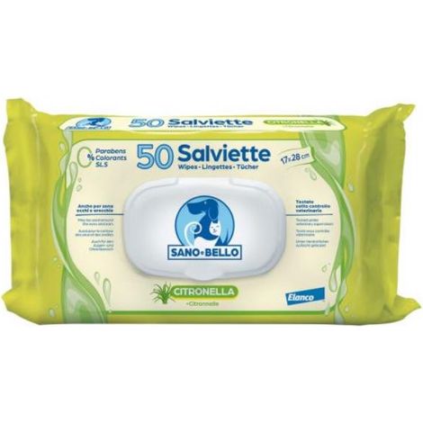 Elanco Sano e Bello Dog & Cat Salviette Detergenti Citronella - Confezione 50 Salviette - Igiene Cane