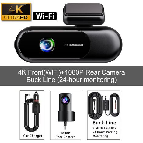 (Kit de câble rigide pour carte SD 128 Go) Caméra embarquée de voiture avec WiFi, double affichage 4K+1080P. (1/5)