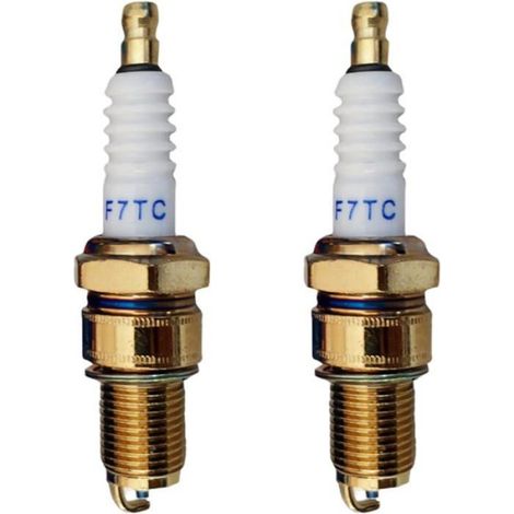 2 Pièces Bougie d'allumage F7TC, Céramique et Métal, pour Tondeuse, Tracteur, Pompe à eau, Kart (1/3)