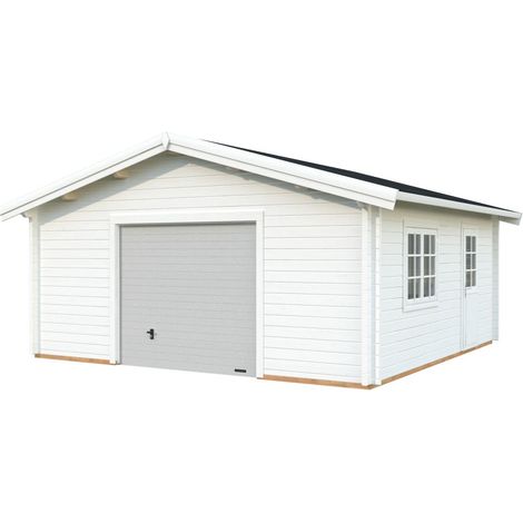 Garage en bois  Roger 27,7 m2 porte sectionnelle Peint blanc (1/5)