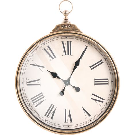 Reloj de pared clásico con marco sintético 40 x 51 cm forma redonda accesorios para el hogar dorado Gandia (1/5)