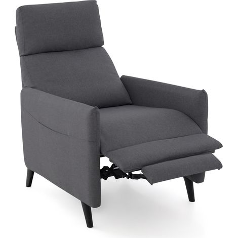 COSTWAY Poltrona Reclinabile, Poltrona in Tessuto di Lino con Schienale e Poggiapiedi Regolabili, Sedile Morbido Imbottito, 2 Tasche, per Soggiorno Camera da Letto, Carico 120 kg (Grigio scuro) (1/5)