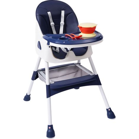 2-in-1 Hochstuhl, Baby Hochstuhl, Klappbar Kinderhochstuhl, Hochstuhl ab 6 Monaten, mit Fußstütze,Sicherheitsgurte,Doppeltablett, Höhe verstellbar Hochstuhl, bleu