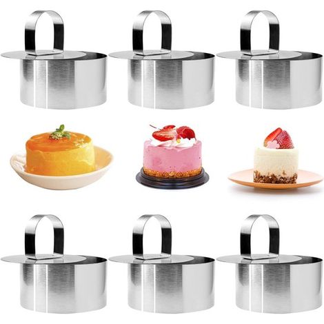 Set di 6 stampi rotondi per torte, teglia per torte, stampi da forno, accessori per la cottura, acciaio inossidabile, argento (1/5)
