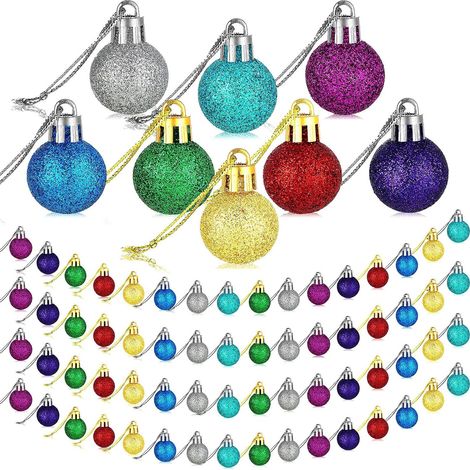 80 Pcs Christmas Mini Glitter Ball Ornaments Christbaum-Kugeln Multicolor Xmas Tree Decorations in 8 Farben für Feiertage & Partys
