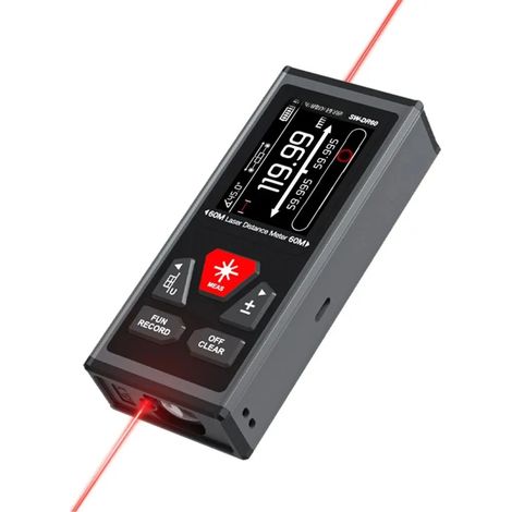 Outil de mesure SNDWAY, télémètre numérique 120 m, télémètre bilatéral 60 m, écran LCD rétroéclairé, IP54, mesure de surface et de volume, théorème de Pythagore, capteur d'angle électronique, recharge (1/5)