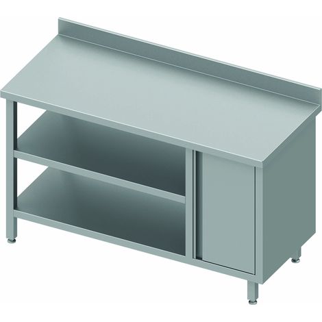 Table Inox Adossée - Porte & 2 Etagères à Gauche - Profondeur 700 - Stalgast