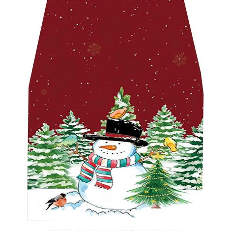 Nappe de Noël avec Père Noël, bonhomme de neige et rennes - Chemin de table à motifs festifs pour les fêtes de Noël (1/5)